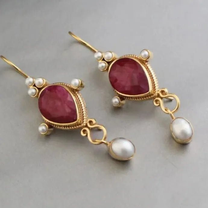 Vintage Court Gold Women's Zinc Alloy Drop Earrings Ethnic Style Stone Jewelry Gift