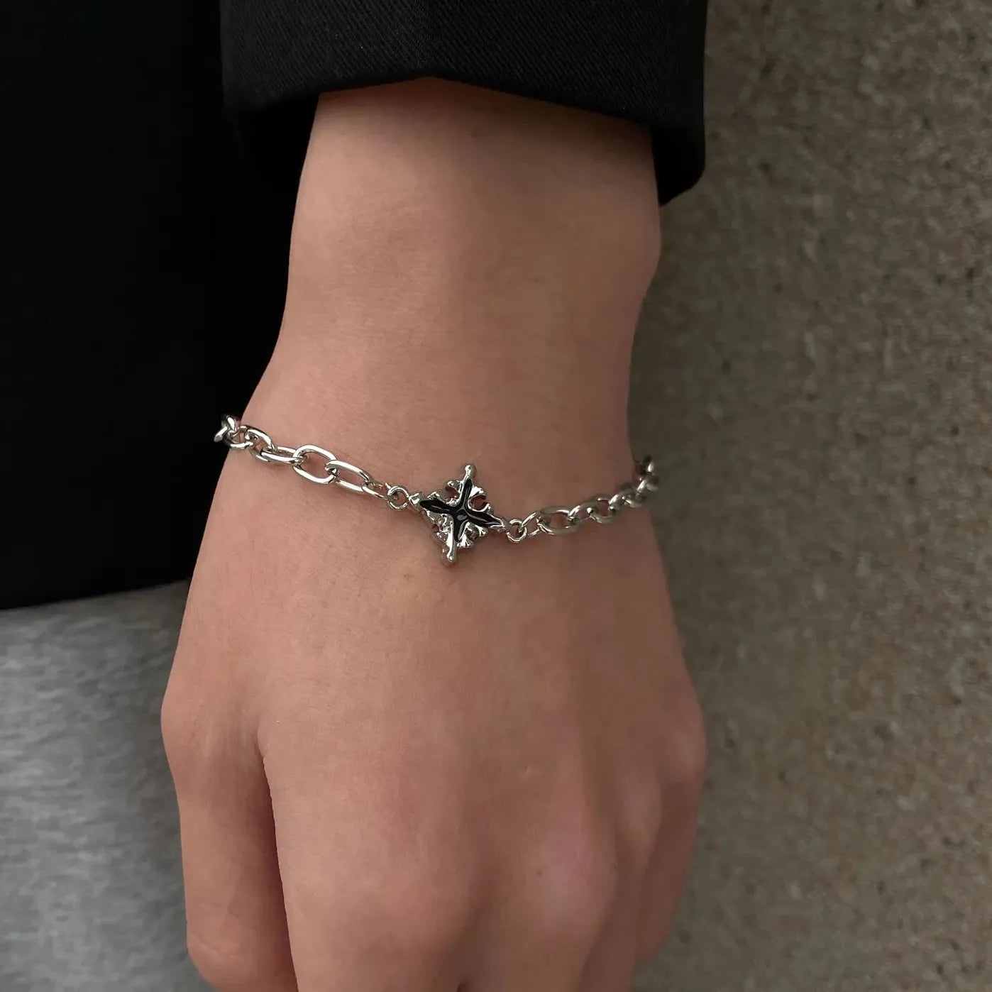 Punk Black Drip Oil Cross Chain Bracelet Unisex Hip Hop Fashion Jewelry