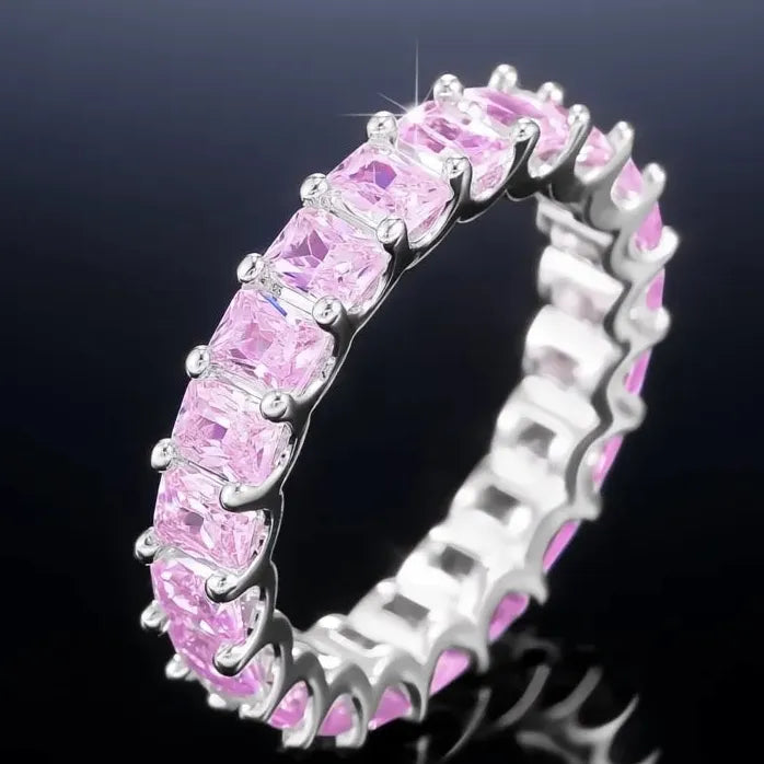 Crystal Pink CZ Geometric Promise Ring Women’s Wedding Band Brass Jewelry