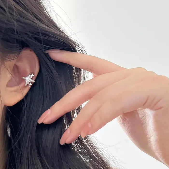 Copper Rhinestone Star Clip-On Earrings No Piercing Ear Cuff Women Girls