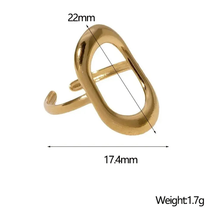 Stainless Steel Hollow Out Gold Color Geometric Resizable Ring for Women