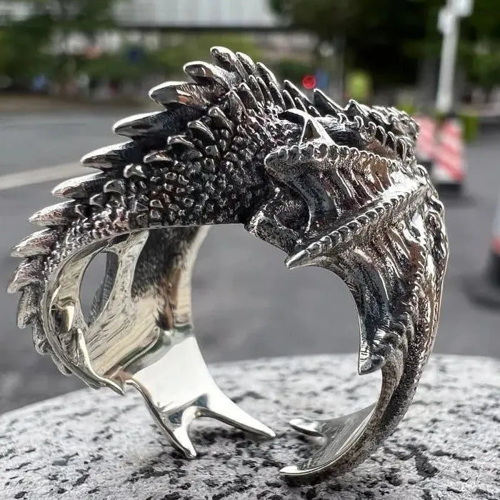Gothic Punk Dragon Ring Featuring Pterosaur Wings Adjustable for Men Women