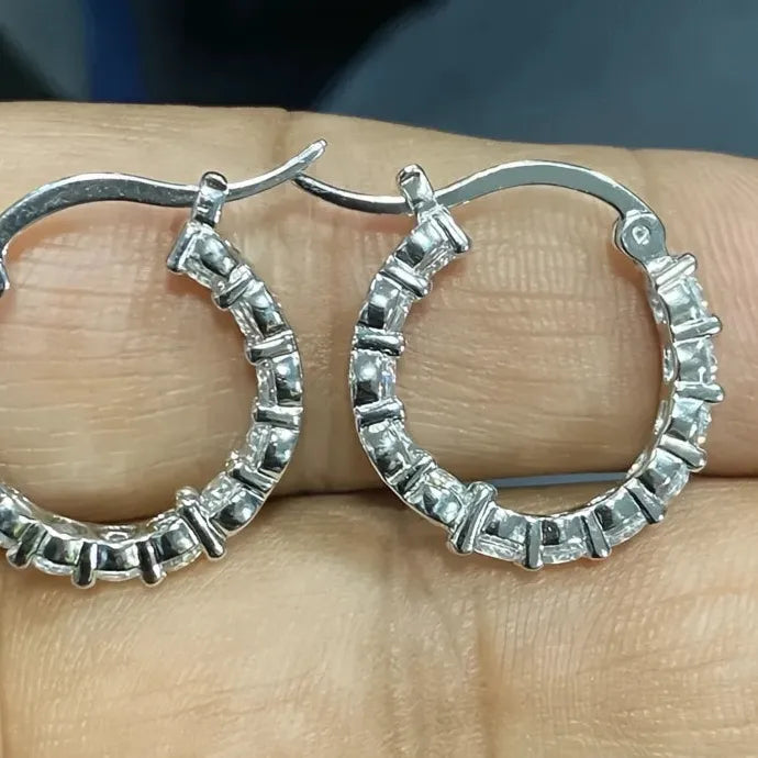 Silver Geometric Copper Alloy Hoop Earrings with Cubic Zirconia for Women
