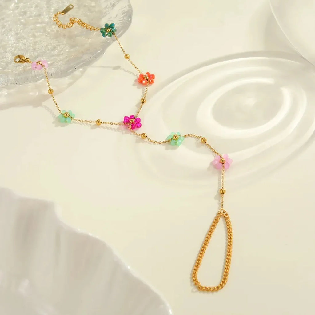 Acrylic Colored Flower Chain Bracelet and Connected Fingers Waterproof Jewelry Ballpoint