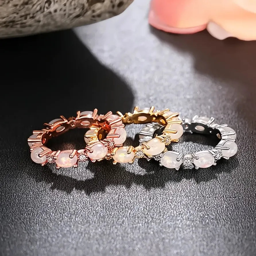 Geometric Imitation Opal Statement Ring for Women Daily Wear Gift Jewelry