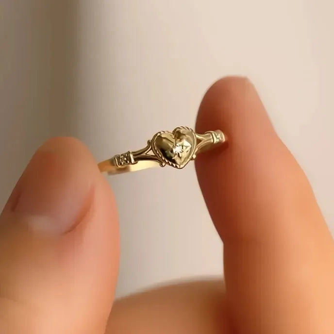 Gold Heart Ring for Women Copper Cubic Zirconia Wedding Band Engagement Jewelry