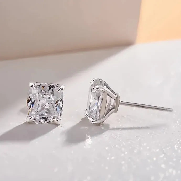 Silver Cubic Zirconia Geometric Stud Earrings Copper Alloy Stylish Jewelry