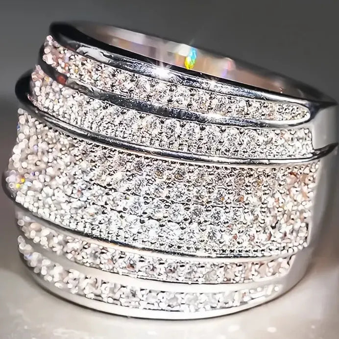 Luxury Women’s Geometric Cocktail Ring with Sparkling Cubic Zirconia