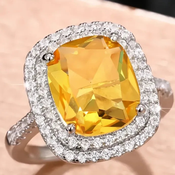 Elegant Geometric Cubic Zirconia Wedding Band Ring for Women Brass CZ Jewelry