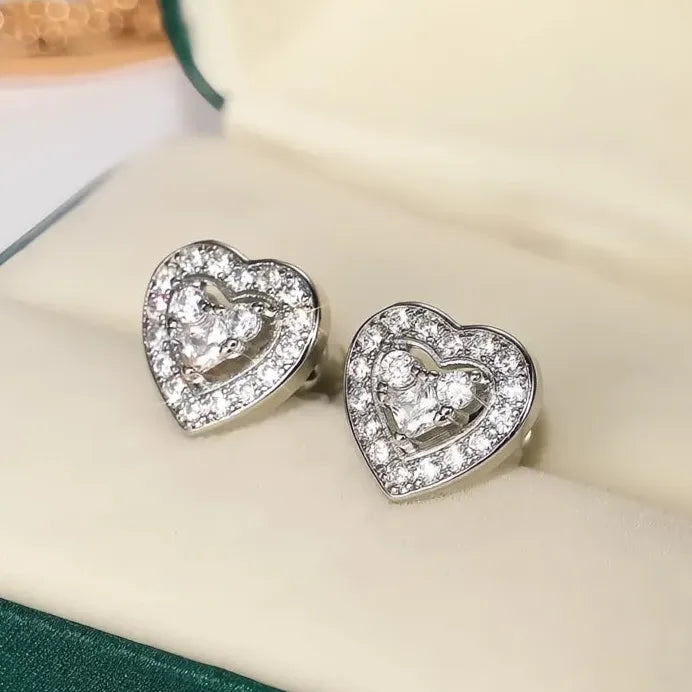 Elegant Heart Stud Earrings for Women Cubic Zirconia Jewelry Love