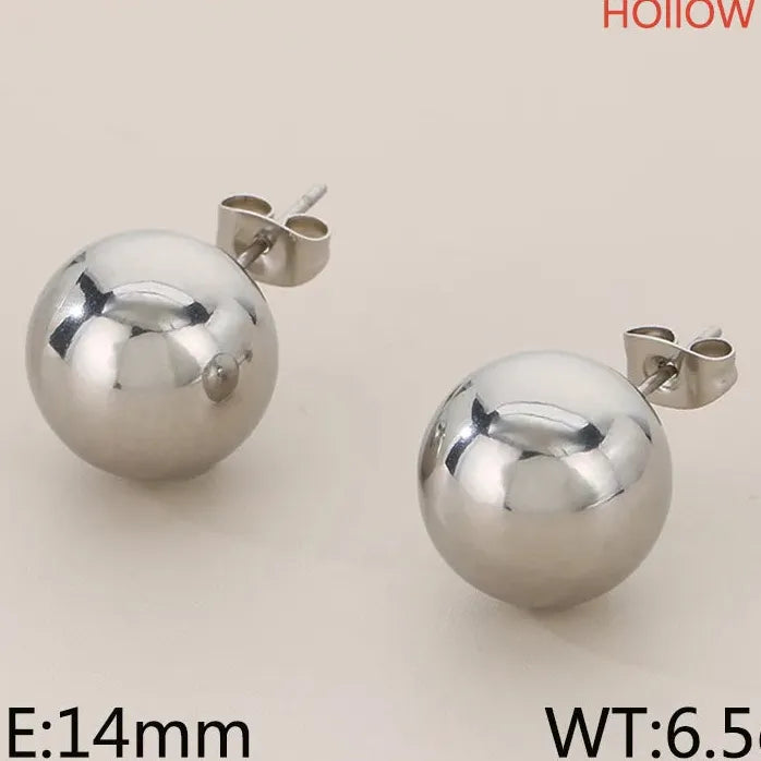 Gold Stainless Steel Hollow Ball Stud Earrings for Women Wedding Jewelry