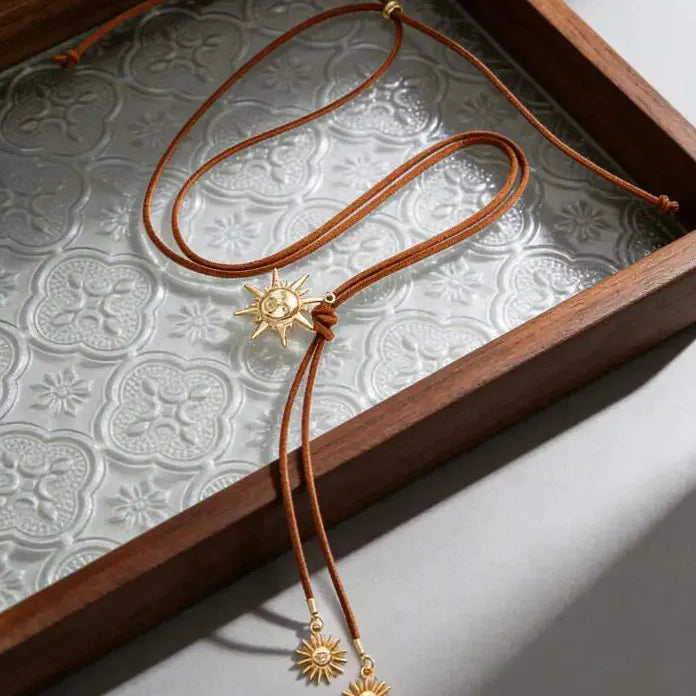 Gold Color Heart Star Sun Tassel Y-Shaped Long Pendant Necklace for Women