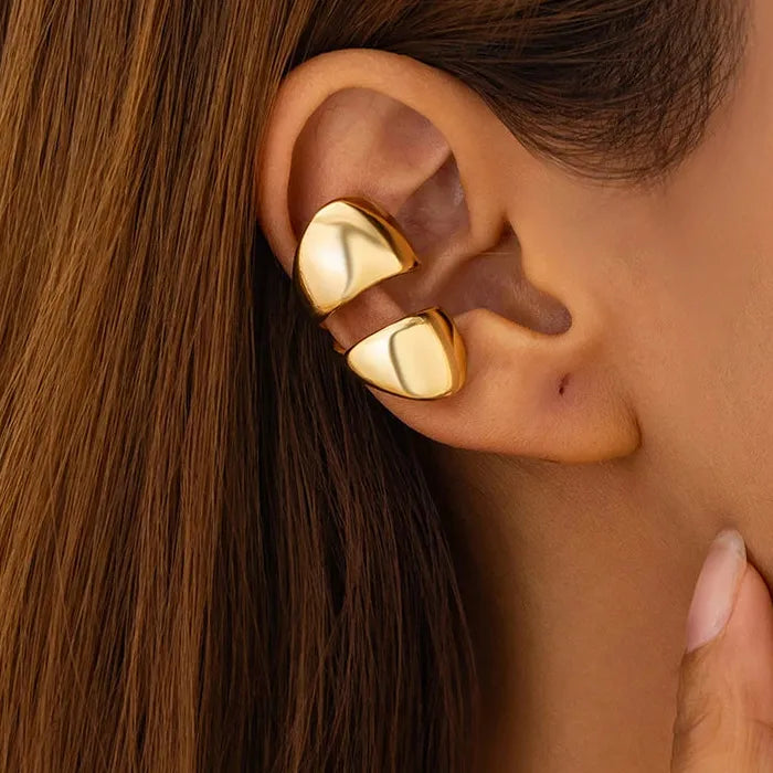 Vintage Zinc Alloy Double-Layer Clip Earrings Women Glossy C Shape Ear Cuff Y2K