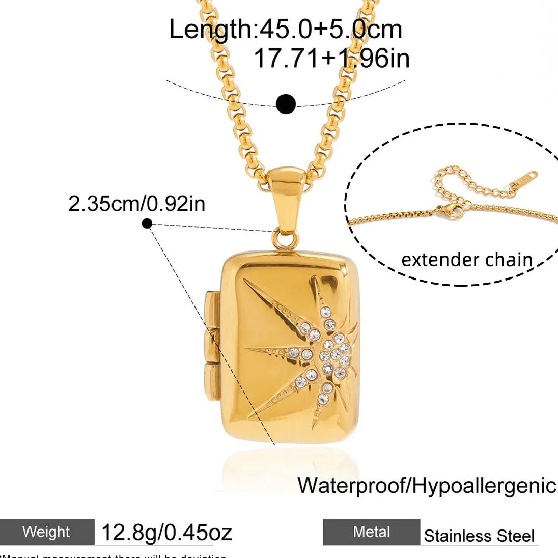 Vintage Openable Photo Frame Locket Pendant Necklace for Women 18K Gold Plated Stainless Steel Jewelry Gift