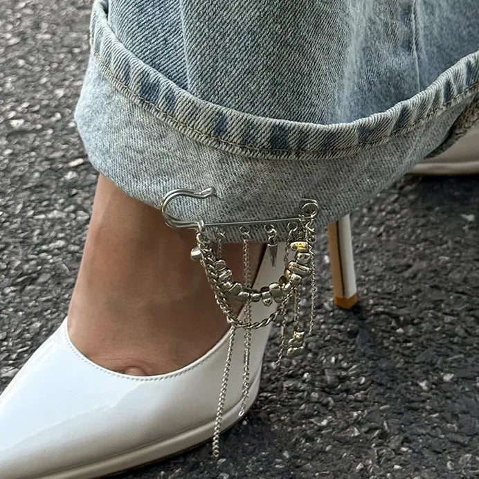 Geometric Zinc Alloy Brooch Tassel Beaded Trouser Fastener for Women Men