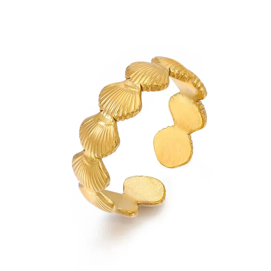 18K Gold Color Geometric Wide Stainless Steel Waterproof Ring for Women Jewelry