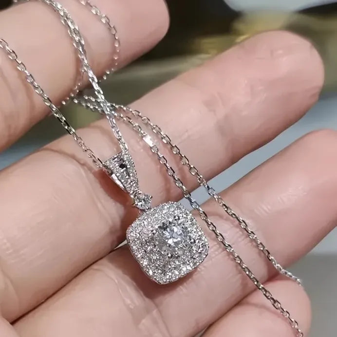 Elegant Trendy Silver Lady Necklace with CZ Geometric Pendant for Party