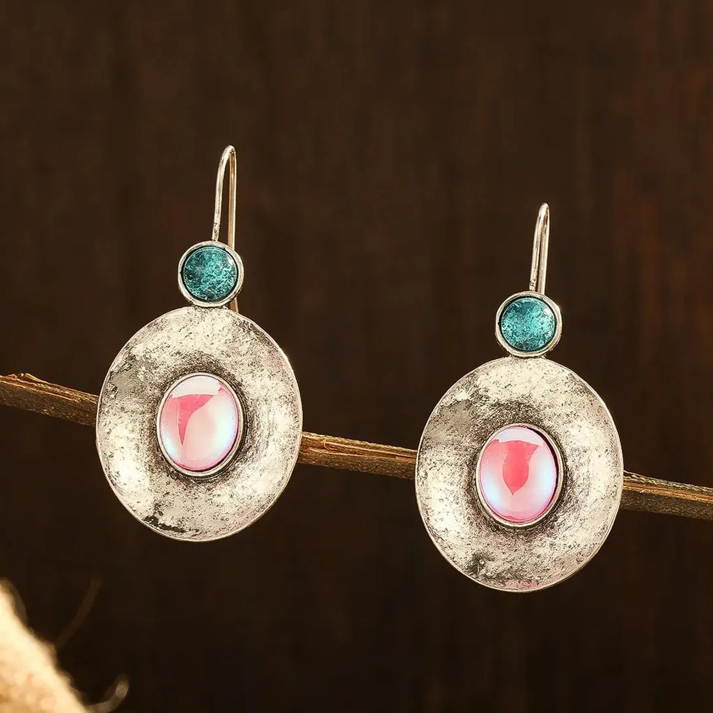 Retro Silver Drop Earrings with Blue Gemstone Pendant for Women Party Jewelry