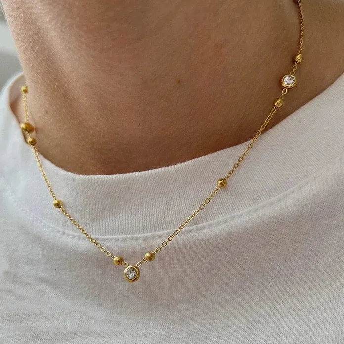 18K Gold Plated Stainless Steel Waterdrop Zircon Necklace for Women Gift