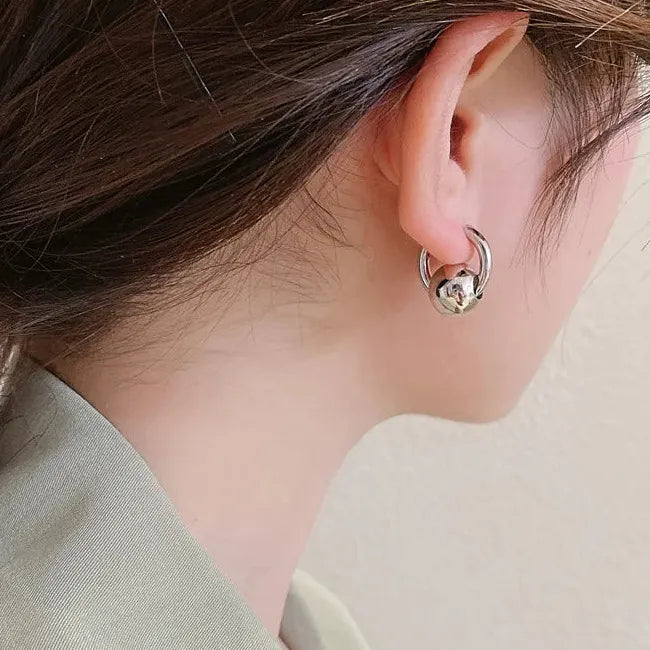 Gold Geometric Ball Hoop Earrings for Women Zinc Alloy Gift 2026