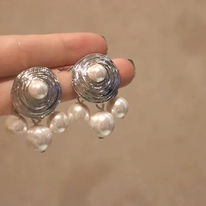 Vintage Pearl Round Drop Earrings for Women Zinc Alloy Pendant