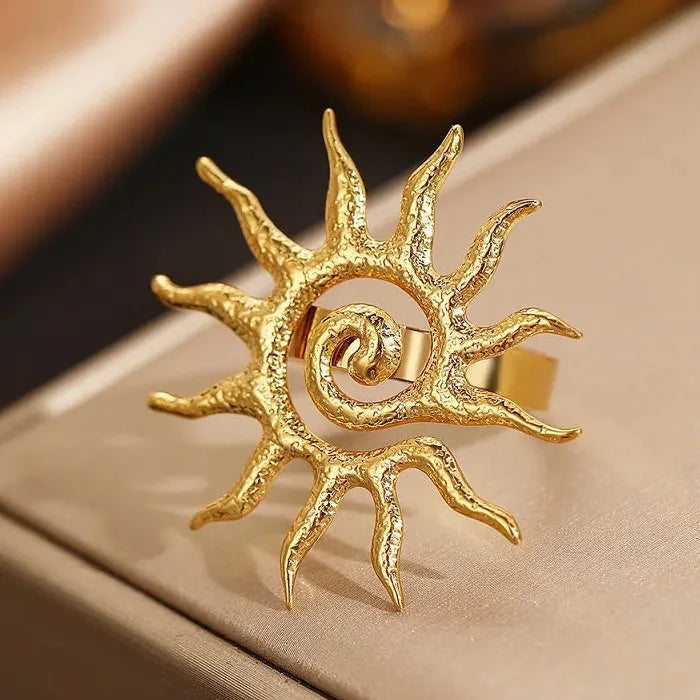 Adjustable Stainless Steel Flower Rings Set for Women Gold Tone Jewelry