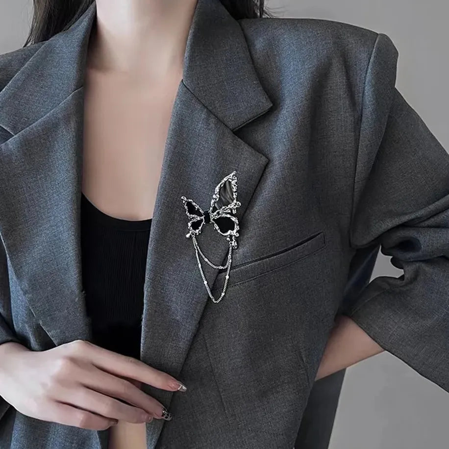 Punk Double Chain Zinc Alloy Brooch Unisex Hip Hop Street Fashion Jewelry