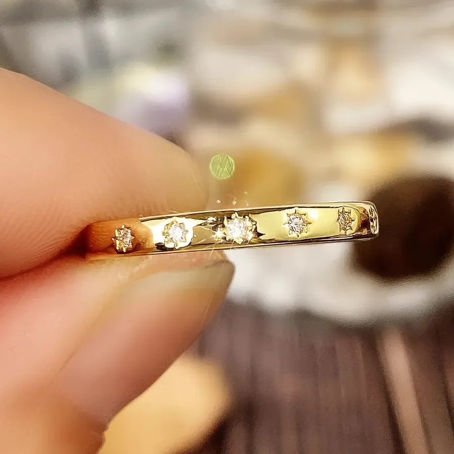 2022 Trendy Gold Brass Women's Wedding Band Ring with Cubic Zirconia