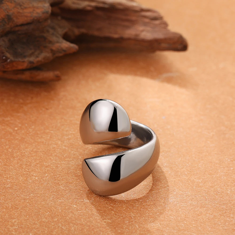 Adjustable Waterproof Dome Chunky Stainless Steel Knot Ring Wide Finger Jewelry