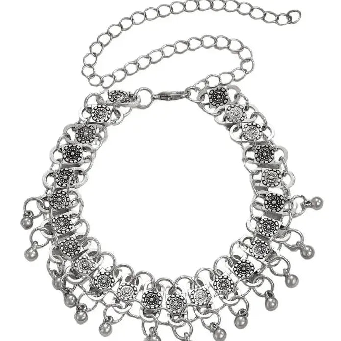 Silver Tassel Small Bells Necklace Choker for Women Men Punk Jewelry