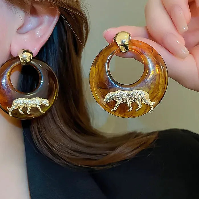 Elegant Gold Color Tiger Circle Earrings for Women Animal Design Jewelry