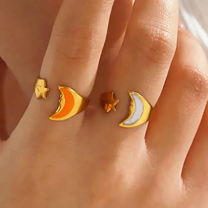 Adjustable Stainless Steel Moon Star Drip Oil Ring Waterproof for Women Men