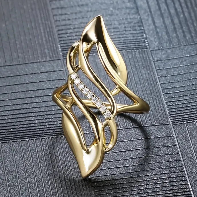 Geometric Hollow Out Brass Wedding Band Ring for Women Luxury Cubic Zirconia