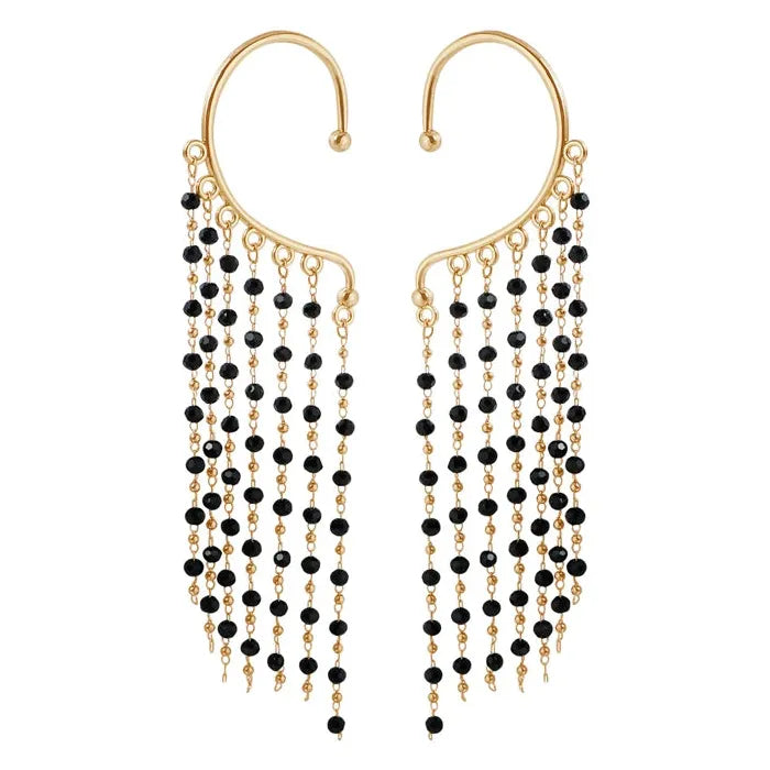 Vintage Black Crystal Tassel Zinc Alloy Clip-On Ear Hook Earrings Gift