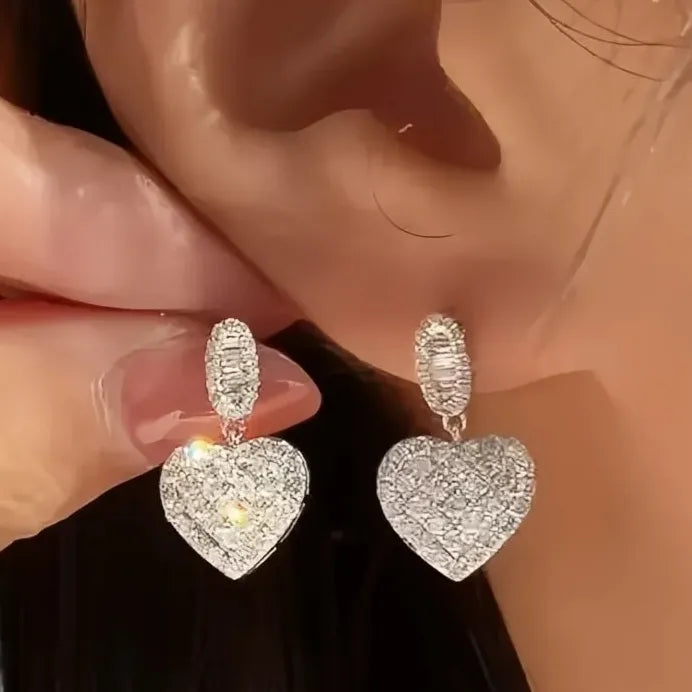 Heart-Shaped Cubic Zirconia Drop Earrings for Women Wedding Gift