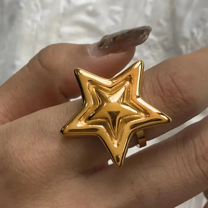 Unisex Stainless Steel Large Five-Pointed Star Ring Minimalist Jewelry Accessory