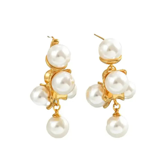 French Style Vintage Simulated Pearl Dangle Stud Earrings for Women Gift Jewelry