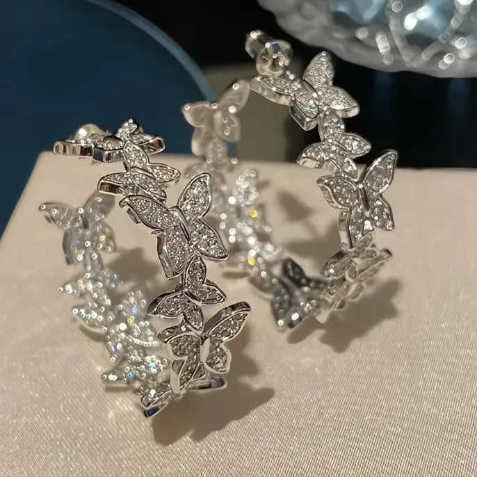 Butterfly Hoop Earrings Copper Alloy CZ Inlaid Elegant Jewelry Gift for Women