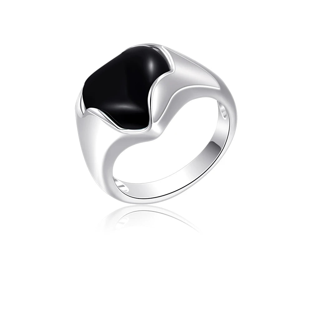 Europe Style Heart Shape White Opal Stainless Steel Wedding Ring Punk Jewelry Waterproof Anti-Allergic
