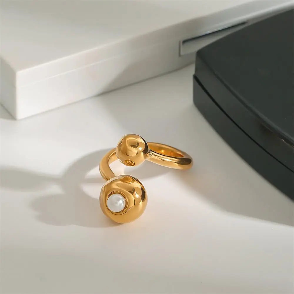 18K Gold Plated Stainless Steel Pearl Knuckle Ring Thick Metal Ball Fashion Jewelry