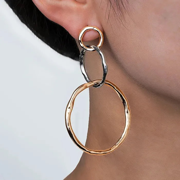 Vintage Gold Silver Irregular Round Zinc Alloy Drop Earrings for Women