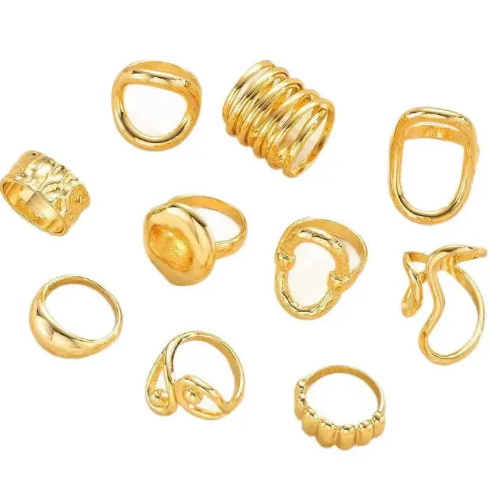 10Pcs Geometric Rings Set for Men Women Punk Hiphop Gold Silver Jewelry