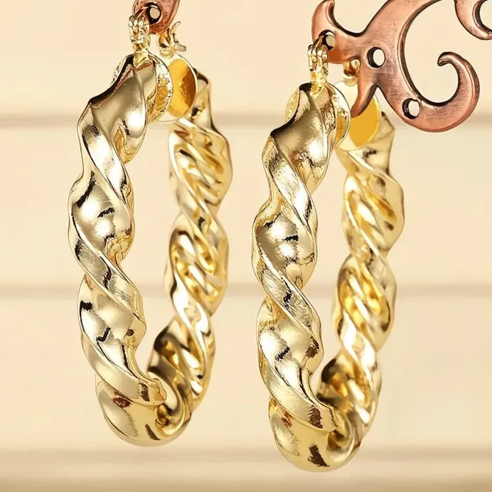 Luxury Geometric Gold Twist Hoop Earrings for Women Wedding Gift