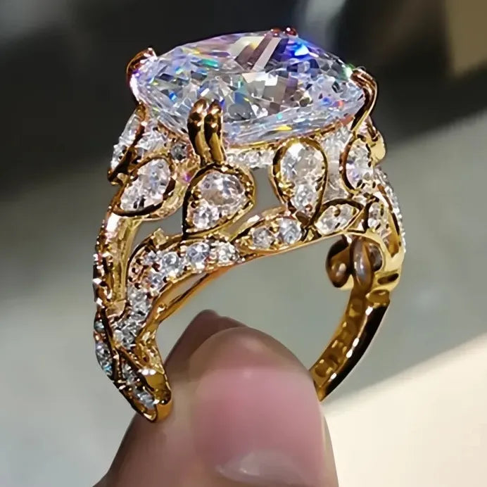Geometric Hollow Out Women’s Ring Inlaid Shining CZ Wedding Party Jewelry