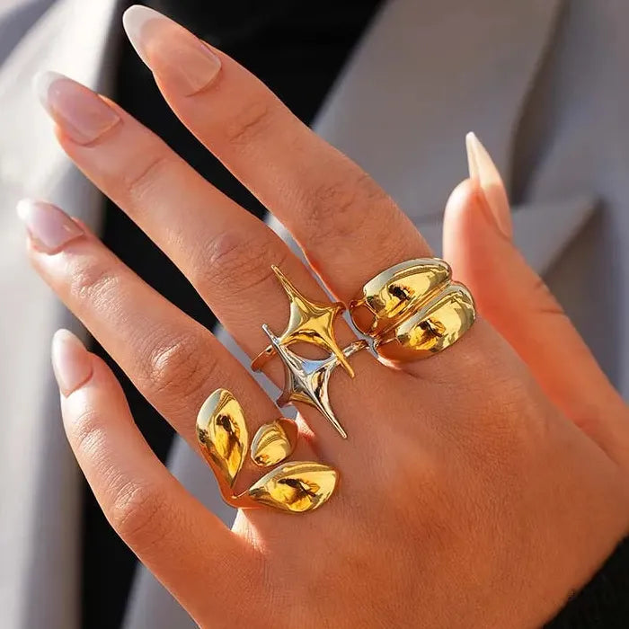 Adjustable Stainless Steel Star Ring for Women Gold Color Punk Jewelry Gift