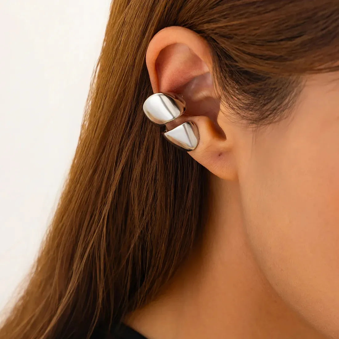 Vintage Zinc Alloy Double-Layer Clip Earrings Women Glossy C Shape Ear Cuff Y2K