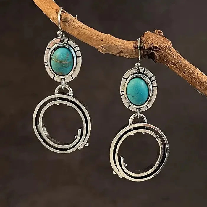 Vintage Bohemian Tibetan Silver Geometric Drop Earrings Zinc Alloy Jewelry Women