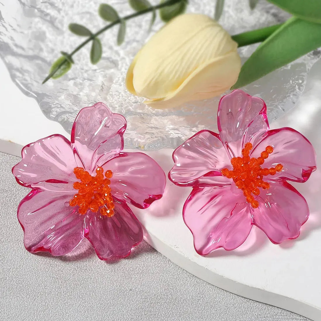 2025 Acrylic Transparent Flower Stud Earrings for Women Large Colorful Nature Jewelry