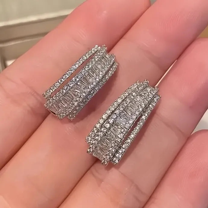Trendy Geometric Copper Hoop Earrings for Women with Cubic Zirconia