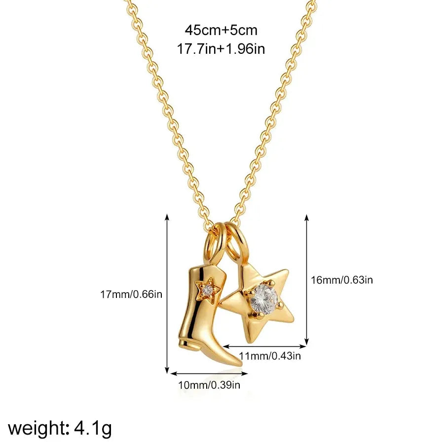 316 Stainless Steel Cowboy Boot Pendant Necklace 18K Gold Plated Gift Jewelry